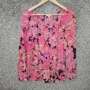 CAbi Top Womens Medium Pink Floral Print Sheer Blouse Long Sleeve Ladies - Picture 1 of 7