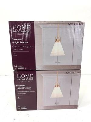 2PK Home Decorators Clermont 1-Light Satin Brass Pendant Light with Milk Glass - Image 1 of 2