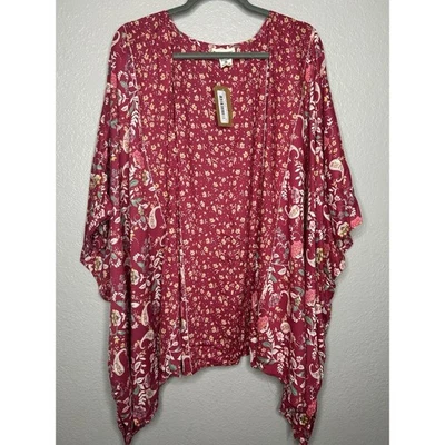 Romantic Gypsy Bohemian Floral Kimono Duster Pink Size 2X Concert Festival Vacay - Image 1 of 4