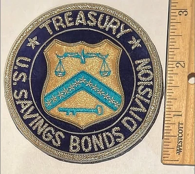 US treasury SAVINGS BONDS division GOLD and SILVER BULLION stitching patch - Image 1 of 4