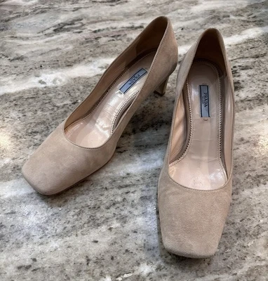 Zapatos de salón de gamuza PRADA Milano Italia beige tostado talla 39,5 (9,5) Foto 1 de 4