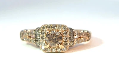 LeVian 14k Rose Gold 0.70ctw Chocolate Diamond Halo Fashion Ring Size 7.5 - Image 1 of 4