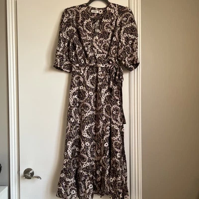 Sandro Sz 40/M/L/6/8 100% Silk Midi Dress Floral Green Beige Purple NWOT - Image 1 of 4