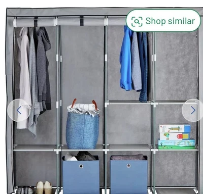 Home Triple Modular Fabric Wardrobe Grey Black Customizable 43kg Capacity - Image 1 of 3