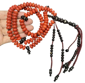 Prayer Beads inlaid  100 Tasbeeh Islamic Masbaha rosary of coral & Yusr مسبحة - Picture 1 of 11
