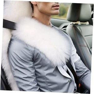 Fluffy Sheepskin Seat Belt Cover, Fuzzy SeatBelt Pad for Adults Long Wool White - Picture 1 of 7
