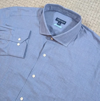 Peter Millar Crown Crafted Cumbria Fleece Finish Blue Sport Shirt Mens XL Cotton - Image 1 of 4