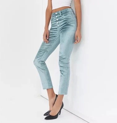 NUEVO CON ETIQUETAS BDG Pantalones de Terciopelo de Tiro Alto Escalera Calce Ajustado al Tobillo - Talla 26, Turquesa Foto 1 de 4