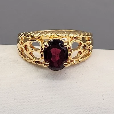 Anillo Amatista Piedra Púrpura Tono Oro Calado 7 Firmado H Foto 1 de 4