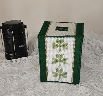 Made to Order.  Shamrock (St Patrick's  Day) Plastic Canvas Tissue Box covers.  - Image 1 of 4