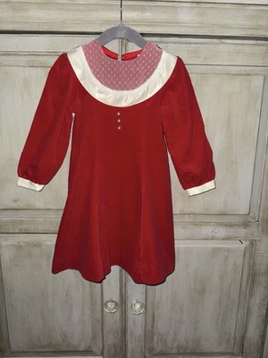 Girls Vintage Polly Flinders Dress * Red Velvet * Satin * Lace * Pearl * Size 5 - Image 1 of 4