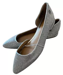 Juicy Couture Pointed Toe Silver Rhinestone Ballet Flats Size 7 (marked 6.5) New - Picture 1 of 10