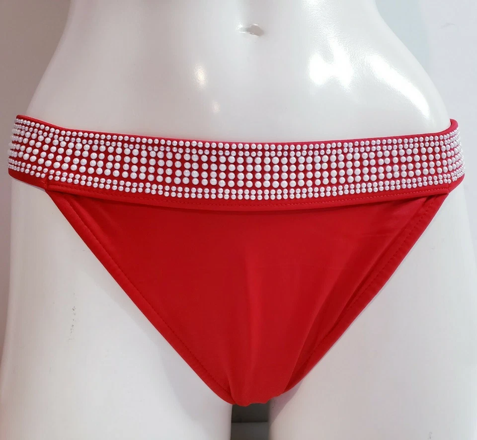 Parte inferior de bikini Venus vintage años 90 rojo borde de perlas! Talla 12 Foto 1 de 4