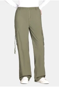NO BOUNDARIES Women's Parachute Pants Size S 4-6 Khaki Green Crinkled Cotton New - Picture 1 of 8