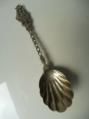 Hermosa cuchara decorativa antigua, plata 800, con velero, plata 41 g Foto 1 de 4