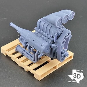 3D printed Blown Firepower model engine with Round Triple Hat 1:24-1:8 scale - Picture 1 of 3