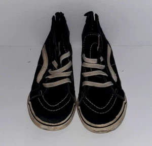 Little boys shoes size 8.5 black high tops Van off the Wall zipper elastic laces - Picture 1 of 9