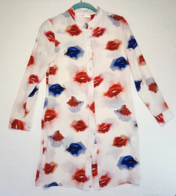 Diane von Furstenberg silk long sleeve kiss print shirt dress Sz 36 US 4 - Image 1 of 4