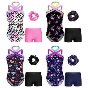 Kids Girls Outfit Gymnastic Tracksuit Dance Sportswear Modern Shorts Soft Yoga - Picture 1 of 53