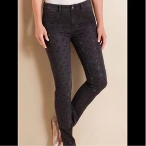 Jeans donna 10P neri a vita alta morbidi dintorni strass davanti pantaloni skinny - Foto 1 di 11