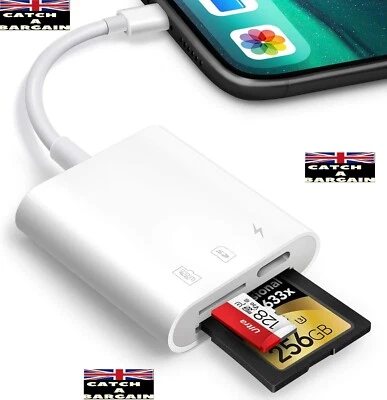 Memory Card Reader Adapter w SD & MicroSD Card Slots for iPhone iPad (B799) - Image 1 of 4