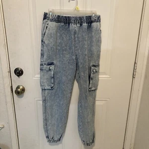  CEST TOI BLUE COTTON LIGHT WASH POCKET CARGO MOM JOGGER JEANS SZ M - Picture 1 of 9