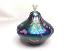 Roger Vines Signed Iridescent Blue Handblown Studio Art Glass Oil Lamp Mint 1996