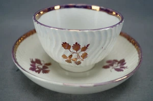 Antique British Pink Luster Leaves Fluted Pearlware Tea Bowl & Saucer Circa 1810 - Picture 1 of 12