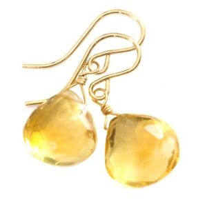 Citrine Earrings Yellow Natural Simple Dangles 14k solid Gold Sterling Silver