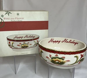 Fitz & Floyd WOODLAND HOLIDAY Sentiment 'HAPPY HOLIDAYS' Serving Bowl - Picture 1 of 3