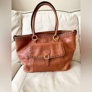 Dooney & Bourke Florentine Tote Large Front Pocket Leather Shoulder Bag Brown - Picture 1 of 16