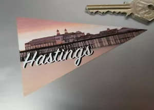 Hastings Sussex Holiday Travel Pennant Retro Classic Car Window Sticker 4" - Picture 1 of 1
