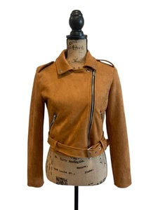 (B-202) Mujer Forever 21 Sude Moto Chaqueta Talla S Color Beige - Imagen 1 de 8