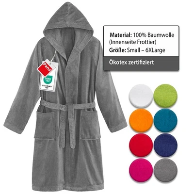 Bademantel Saunamantel Morgenmantel m. Kapuze Unisex 100% Baumwolle Velour Lang - Bild 1 von 4