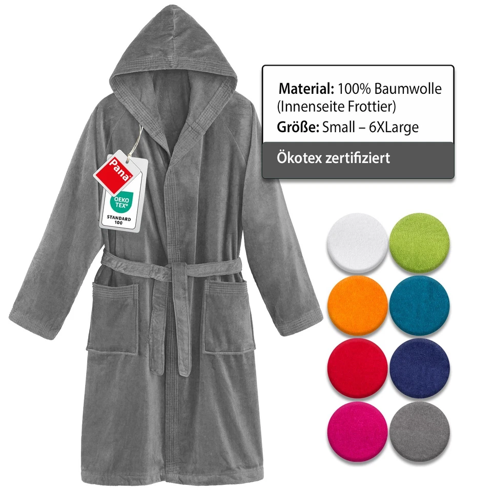 Bademantel Saunamantel Morgenmantel m. Kapuze Unisex 100% Baumwolle Velour Lang - Bild 1 von 4