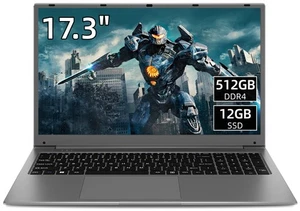 SGIN Laptop 17,3 Zoll Laptops 12GB RAM 512GB SSD FHD IPS 2.4/5G WiFi BT5.0 USB - Bild 1 von 7