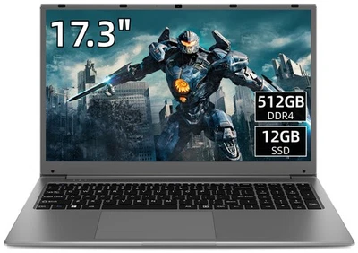 SGIN Laptop 17,3 Zoll Laptops 12GB RAM 512GB SSD FHD IPS 2.4/5G WiFi BT5.0 USB - Bild 1 von 4