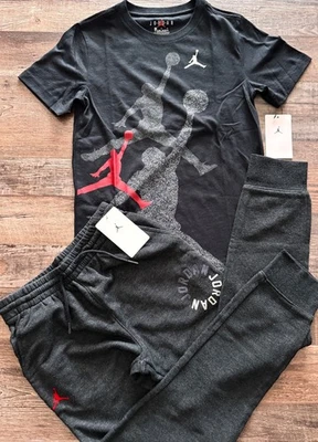NWT Nike Air Jordan Boys YLG Black Heather/Black/Gray/Red Jogger Pants Set Large - Image 1 of 4