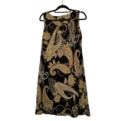 Studio 1 女式连衣裙 12 码娇小古典佩斯利棕色金色黑色  — 第 1/4 张图片