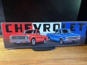 1967-72 CHEVY CUSTOM C-10 PICKUP METAL SIGN 7”x24” NEW EMBOSSED OFFICIAL GM PROD - Picture 1 of 7