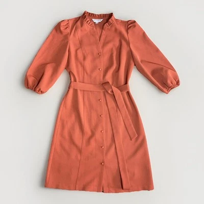 Nanette Lepore Mujer Vestido Midi Informal Formal Camisa Media Pantorrilla Naranja Quemado 2 Foto 1 de 4