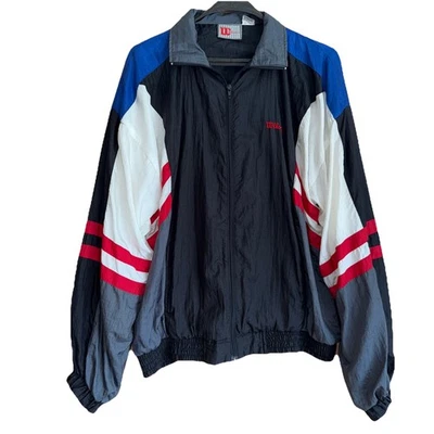 Chaqueta cortavientos vintage Wilson años 90 roja gris azul negra brillante para hombre grande Foto 1 de 4