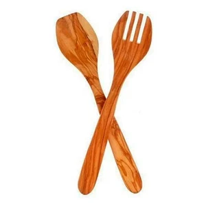 Eddington Italian Olive Wood Salad Server, Handcrafted in Europe, 2-Piece Set... - Picture 1 of 3
