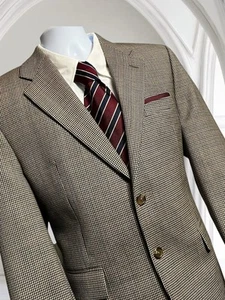 Ralph Lauren Mens Sport Coat Size 40S Blazer Two Button Beige Houndstooth Wool - Picture 1 of 17