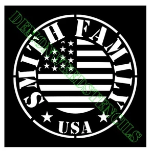 8"x8" Clear Plastic Stencil - Smith Family w/Flag (SX76) (.007") - Picture 1 of 2