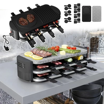 Raclette Grill 1600W Grillplatte Elektrogrill Tischgrill Stein Bratplatte Grill - Bild 1 von 4