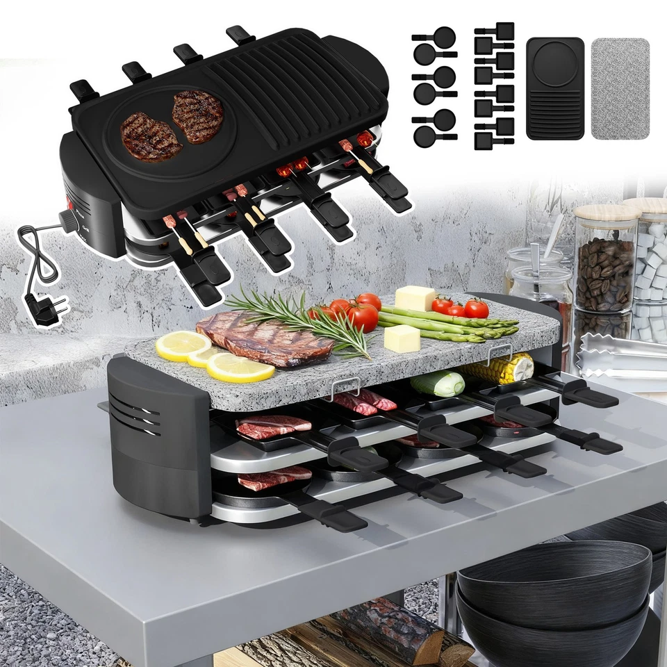 Raclette Grill 1600W Grillplatte Elektrogrill Tischgrill Stein Bratplatte Grill - Bild 1 von 4