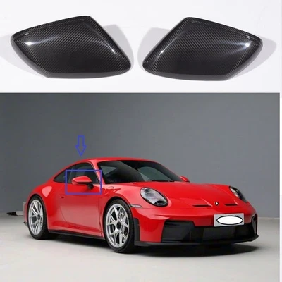Carbon Fiber Car Side Mirror Cover Caps Fit For Porsche 911 992 Taycan 2019-26 - Image 1 of 4