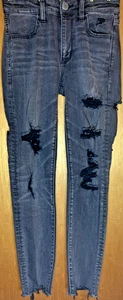 American Eagle Jeans Size 4 Black Hi Rise Jegging Distressed Stretch Denim - Picture 1 of 5