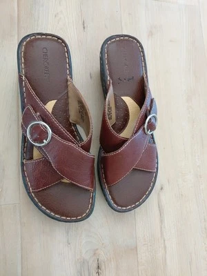 Vtg Sz 8.5 US 70s 80s Cherokee Buckle Sandals Shoes Platform Low Wedge Heel Boho - Image 1 of 4